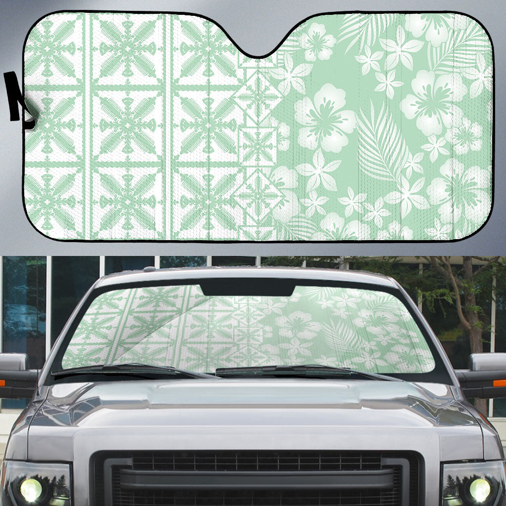 Pastel Green Kahili Quilt Hawaii Auto Sun Shade Tropical Flower Seamless Half Style