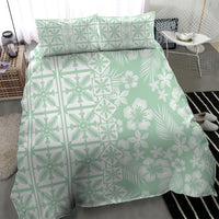 Pastel Green Kahili Quilt Hawaii Bedding Set Tropical Flower Seamless Half Style