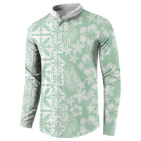 Pastel Green Kahili Quilt Hawaii Button Sweatshirt Tropical Flower Seamless Half Style LT14 - Polynesian Pride