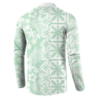 Pastel Green Kahili Quilt Hawaii Button Sweatshirt Tropical Flower Seamless Half Style LT14 - Polynesian Pride