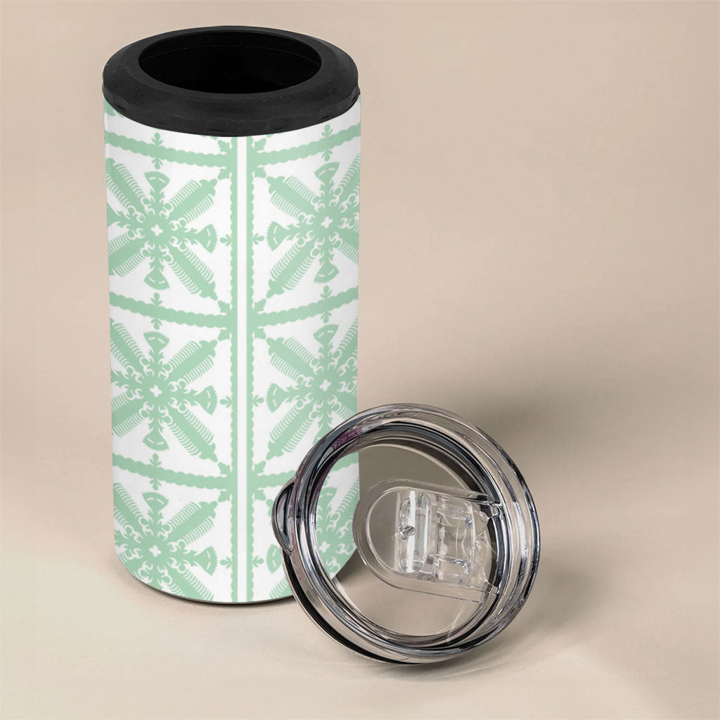 Pastel Green Kahili Quilt Hawaii 4 in 1 Can Cooler Tumbler Tropical Flower Seamless Half Style LT14 - Polynesian Pride