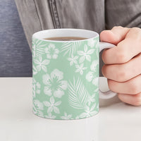 Pastel Green Kahili Quilt Hawaii Ceramic Mug Tropical Flower Seamless Half Style