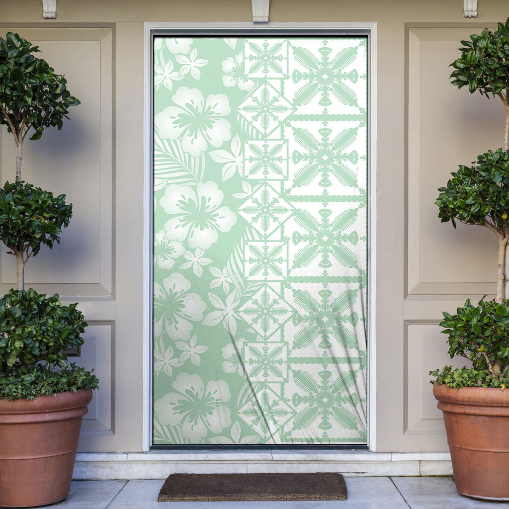 Pastel Green Kahili Quilt Hawaii Door Cover Tropical Flower Seamless Half Style LT14 Green - Polynesian Pride