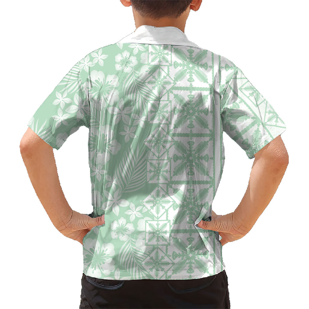 Pastel Green Kahili Quilt Hawaii Family Matching Off Shoulder Maxi Dress and Hawaiian Shirt Tropical Flower Seamless Half Style LT14 - Polynesian Pride