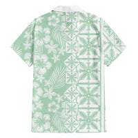 Pastel Green Kahili Quilt Hawaii Family Matching Off Shoulder Maxi Dress and Hawaiian Shirt Tropical Flower Seamless Half Style LT14 - Polynesian Pride