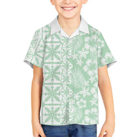 Pastel Green Kahili Quilt Hawaii Family Matching Short Sleeve Bodycon Dress and Hawaiian Shirt Tropical Flower Seamless Half Style LT14 Son's Shirt Green - Polynesian Pride