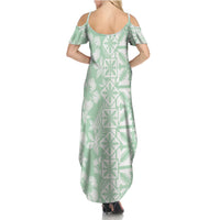 Pastel Green Kahili Quilt Hawaii Family Matching Summer Maxi Dress and Hawaiian Shirt Tropical Flower Seamless Half Style LT14 - Polynesian Pride