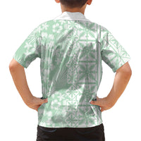 Pastel Green Kahili Quilt Hawaii Family Matching Tank Maxi Dress and Hawaiian Shirt Tropical Flower Seamless Half Style LT14 - Polynesian Pride