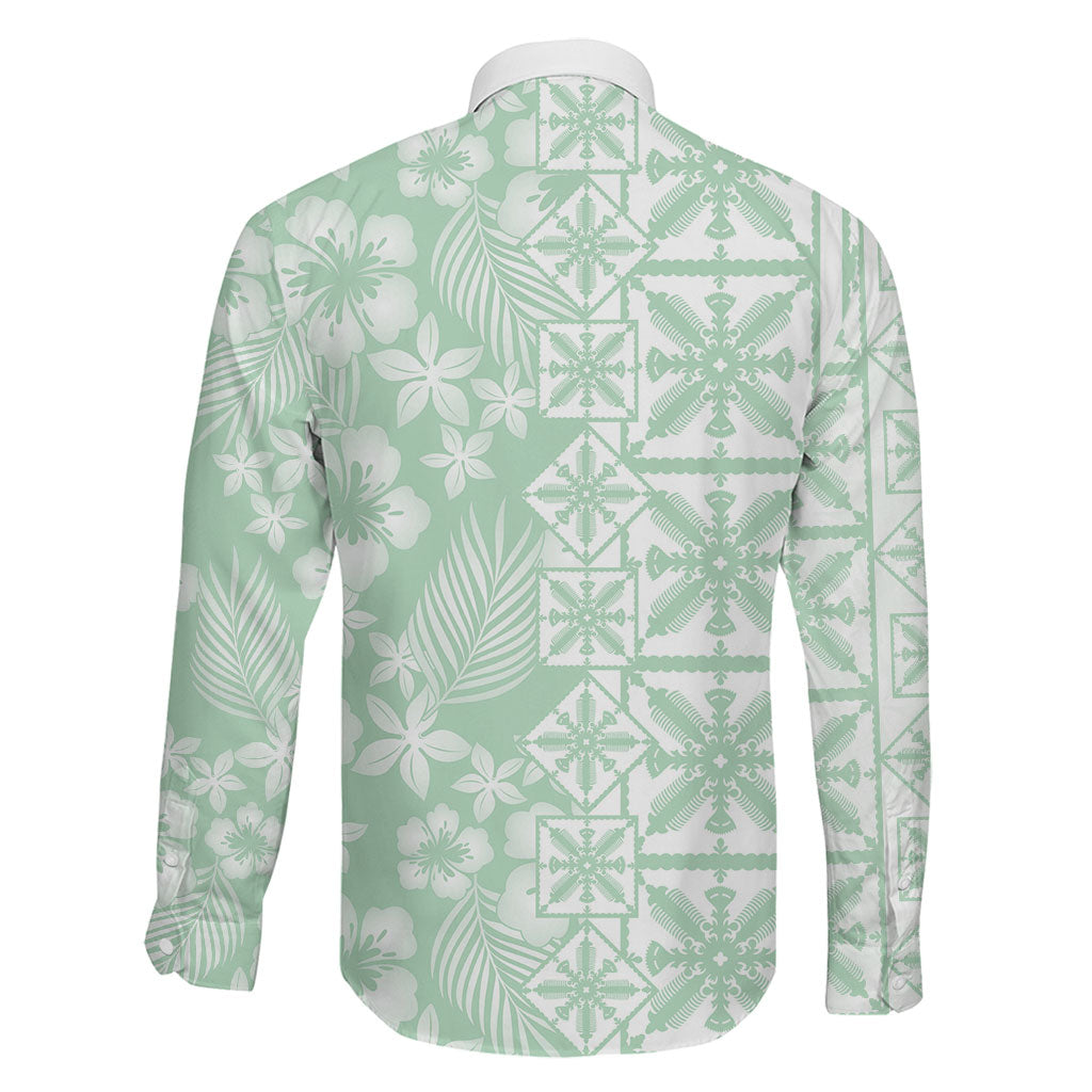 Pastel Green Kahili Quilt Hawaii Family Matching Tank Maxi Dress and Hawaiian Shirt Tropical Flower Seamless Half Style LT14 - Polynesian Pride