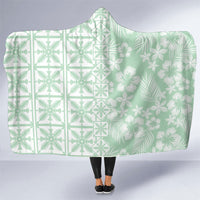 Pastel Green Kahili Quilt Hawaii Hooded Blanket Tropical Flower Seamless Half Style LT14 One Size Green - Polynesian Pride
