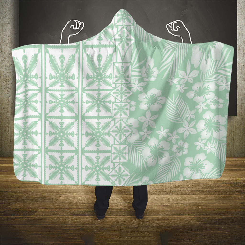 Pastel Green Kahili Quilt Hawaii Hooded Blanket Tropical Flower Seamless Half Style LT14 - Polynesian Pride