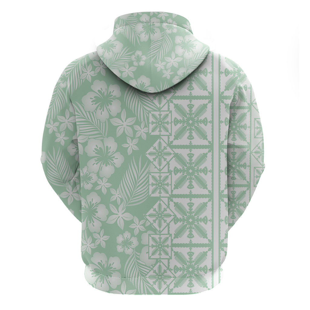 Pastel Green Kahili Quilt Hawaii Hoodie Tropical Flower Seamless Half Style LT14 - Polynesian Pride