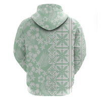 Pastel Green Kahili Quilt Hawaii Hoodie Tropical Flower Seamless Half Style LT14 - Polynesian Pride