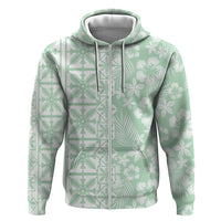 Pastel Green Kahili Quilt Hawaii Hoodie Tropical Flower Seamless Half Style LT14 Zip Hoodie Green - Polynesian Pride