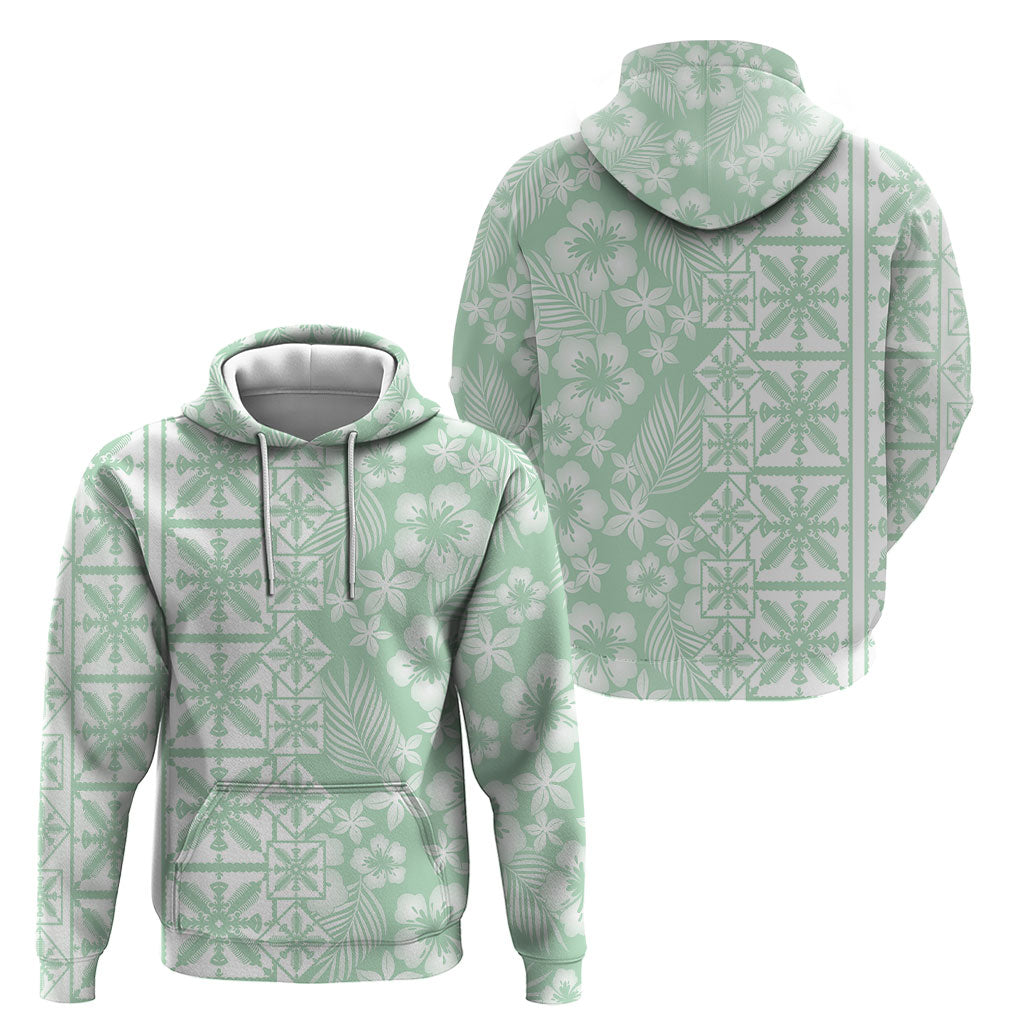 Pastel Green Kahili Quilt Hawaii Hoodie Tropical Flower Seamless Half Style LT14 - Polynesian Pride