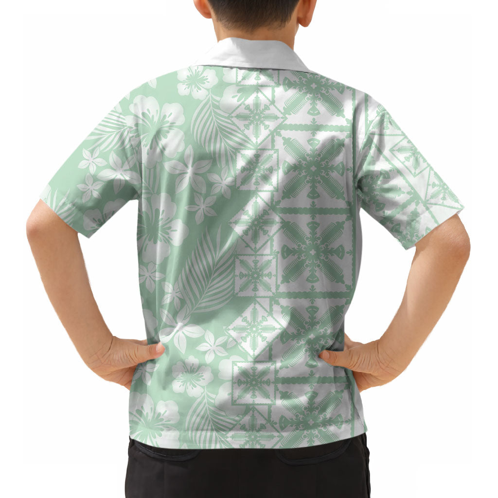 Pastel Green Kahili Quilt Hawaii Kid Hawaiian Shirt Tropical Flower Seamless Half Style LT14 - Polynesian Pride