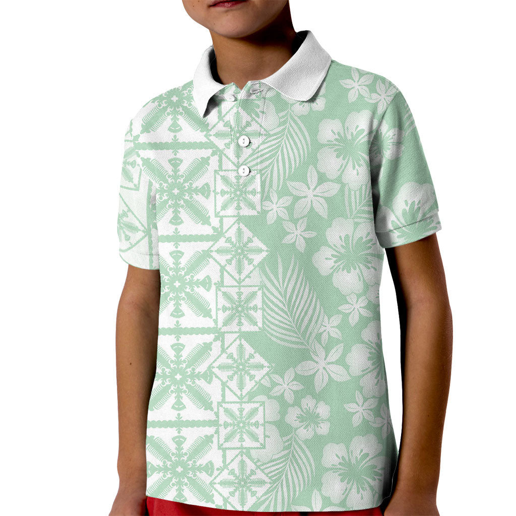 Pastel Green Kahili Quilt Hawaii Kid Polo Shirt Tropical Flower Seamless Half Style LT14 Kid Green - Polynesian Pride