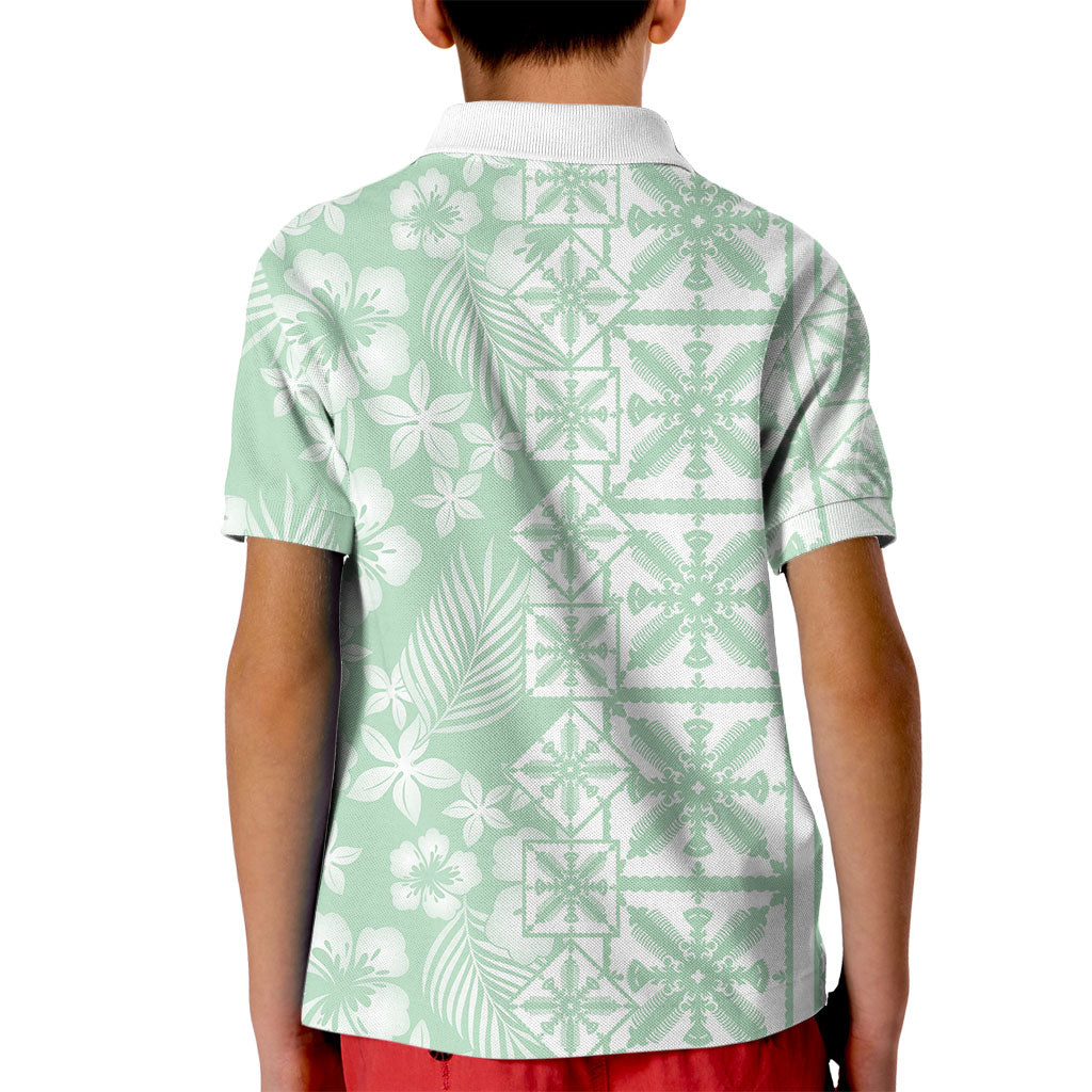 Pastel Green Kahili Quilt Hawaii Kid Polo Shirt Tropical Flower Seamless Half Style