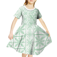 Pastel Green Kahili Quilt Hawaii Kid Short Sleeve Dress Tropical Flower Seamless Half Style