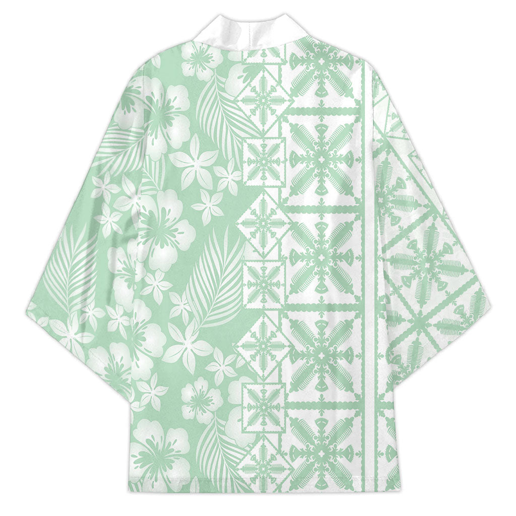 Pastel Green Kahili Quilt Hawaii Kimono Tropical Flower Seamless Half Style LT14 - Polynesian Pride