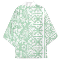 Pastel Green Kahili Quilt Hawaii Kimono Tropical Flower Seamless Half Style LT14 - Polynesian Pride