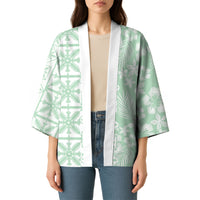 Pastel Green Kahili Quilt Hawaii Kimono Tropical Flower Seamless Half Style LT14 - Polynesian Pride