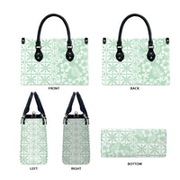 Pastel Green Kahili Quilt Hawaii Leather Bag Tropical Flower Seamless Half Style