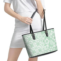 Pastel Green Kahili Quilt Hawaii Leather Tote Bag Tropical Flower Seamless Half Style LT14 - Polynesian Pride