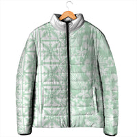 Pastel Green Kahili Quilt Hawaii Padded Jacket Tropical Flower Seamless Half Style