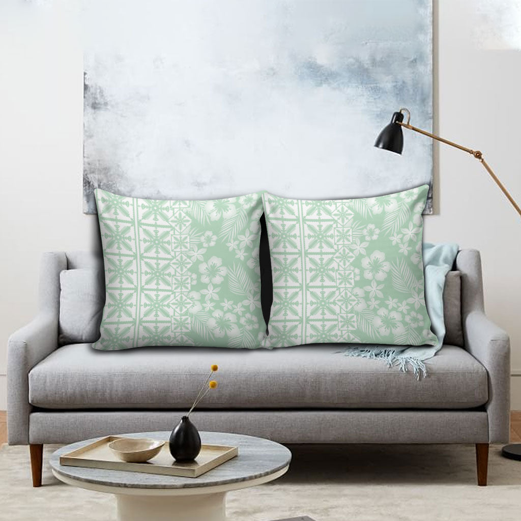 Pastel Green Kahili Quilt Hawaii Pillow Cover Tropical Flower Seamless Half Style