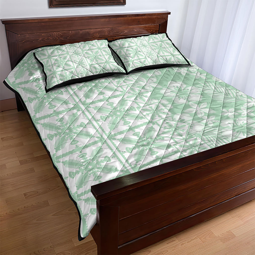 Pastel Green Kahili Quilt Hawaii Quilt Bed Set Tropical Flower Seamless Half Style
