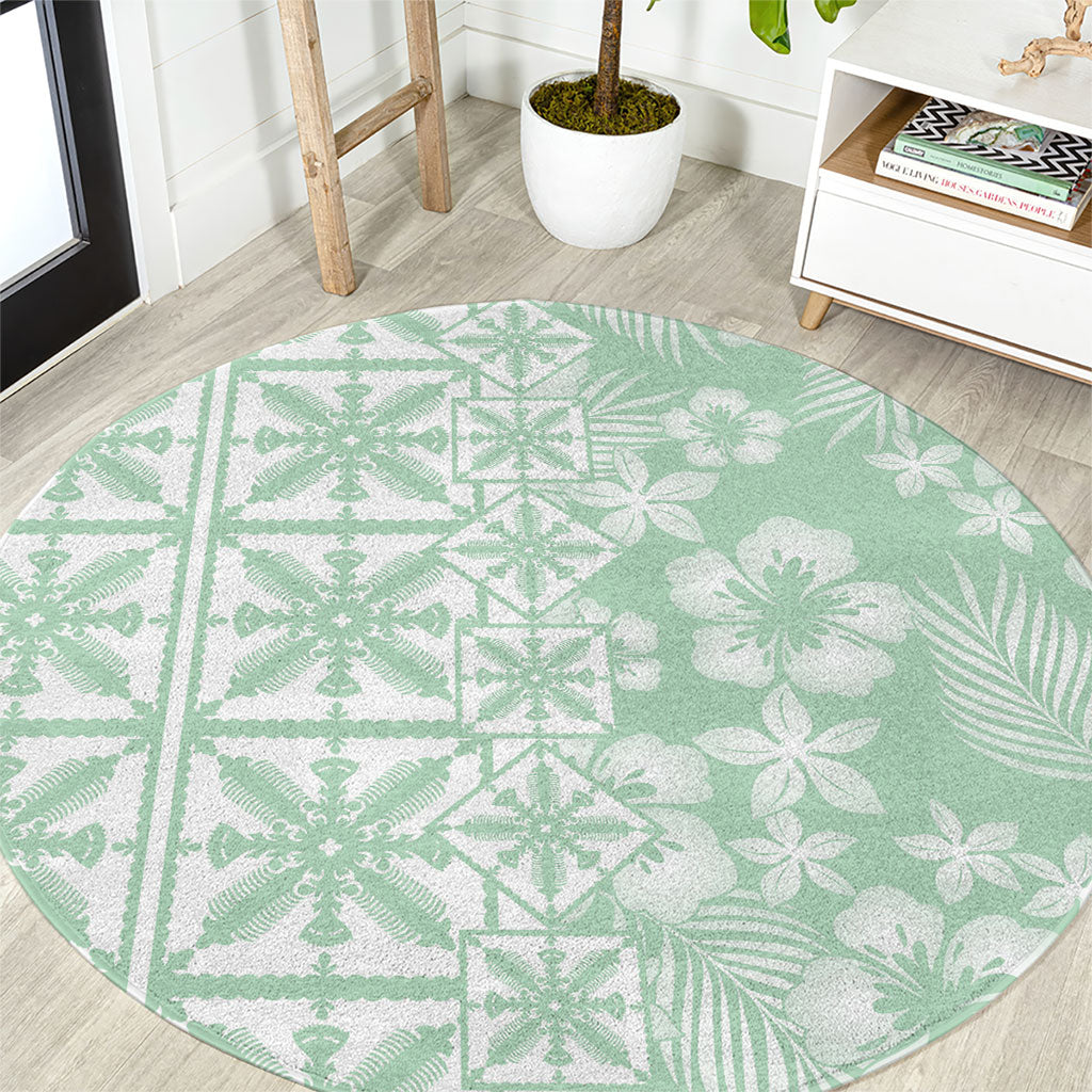 Pastel Green Kahili Quilt Hawaii Round Carpet Tropical Flower Seamless Half Style LT14 Green - Polynesian Pride