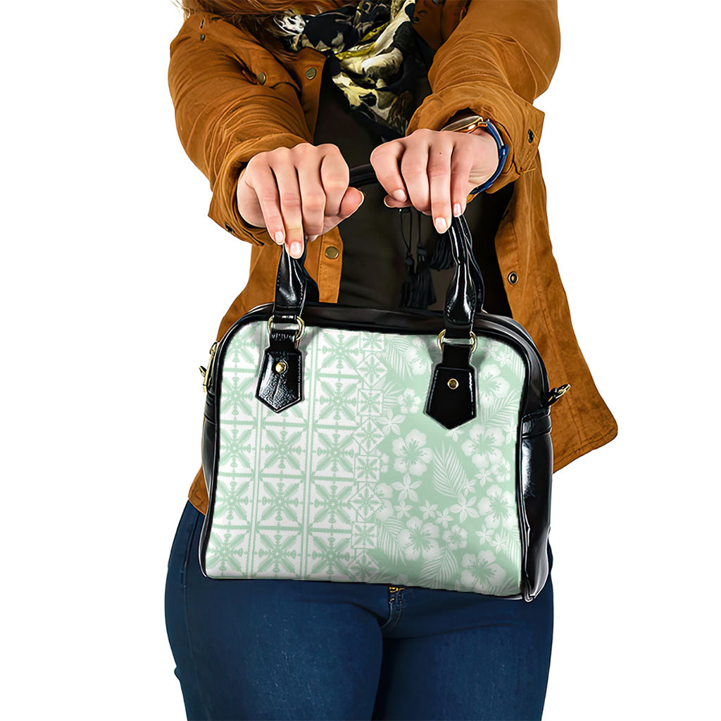Pastel Green Kahili Quilt Hawaii Shoulder Handbag Tropical Flower Seamless Half Style LT14 One Size Green - Polynesian Pride