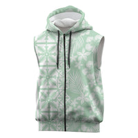 Pastel Green Kahili Quilt Hawaii Sleeveless Zip Hoodie Tropical Flower Seamless Half Style