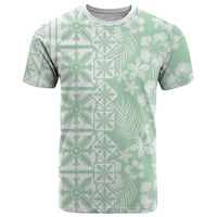 Pastel Green Kahili Quilt Hawaii T Shirt Tropical Flower Seamless Half Style LT14 Green - Polynesian Pride