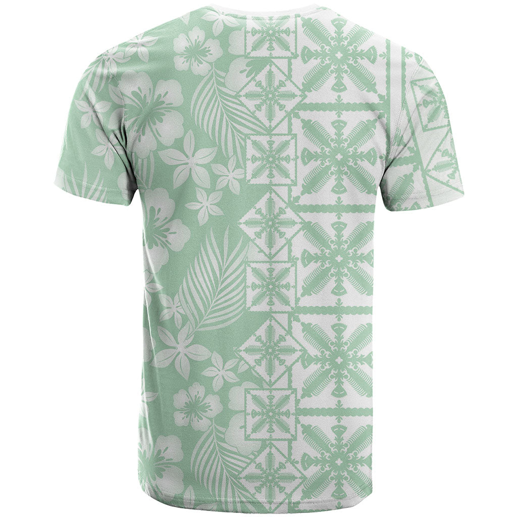 Pastel Green Kahili Quilt Hawaii T Shirt Tropical Flower Seamless Half Style LT14 - Polynesian Pride