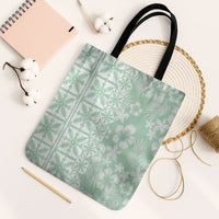 Pastel Green Kahili Quilt Hawaii Tote Bag Tropical Flower Seamless Half Style LT14 Black Strap One Size Green - Polynesian Pride