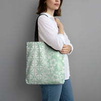 Pastel Green Kahili Quilt Hawaii Tote Bag Tropical Flower Seamless Half Style LT14 - Polynesian Pride