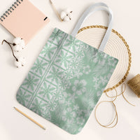 Pastel Green Kahili Quilt Hawaii Tote Bag Tropical Flower Seamless Half Style LT14 White Strap One Size Green - Polynesian Pride