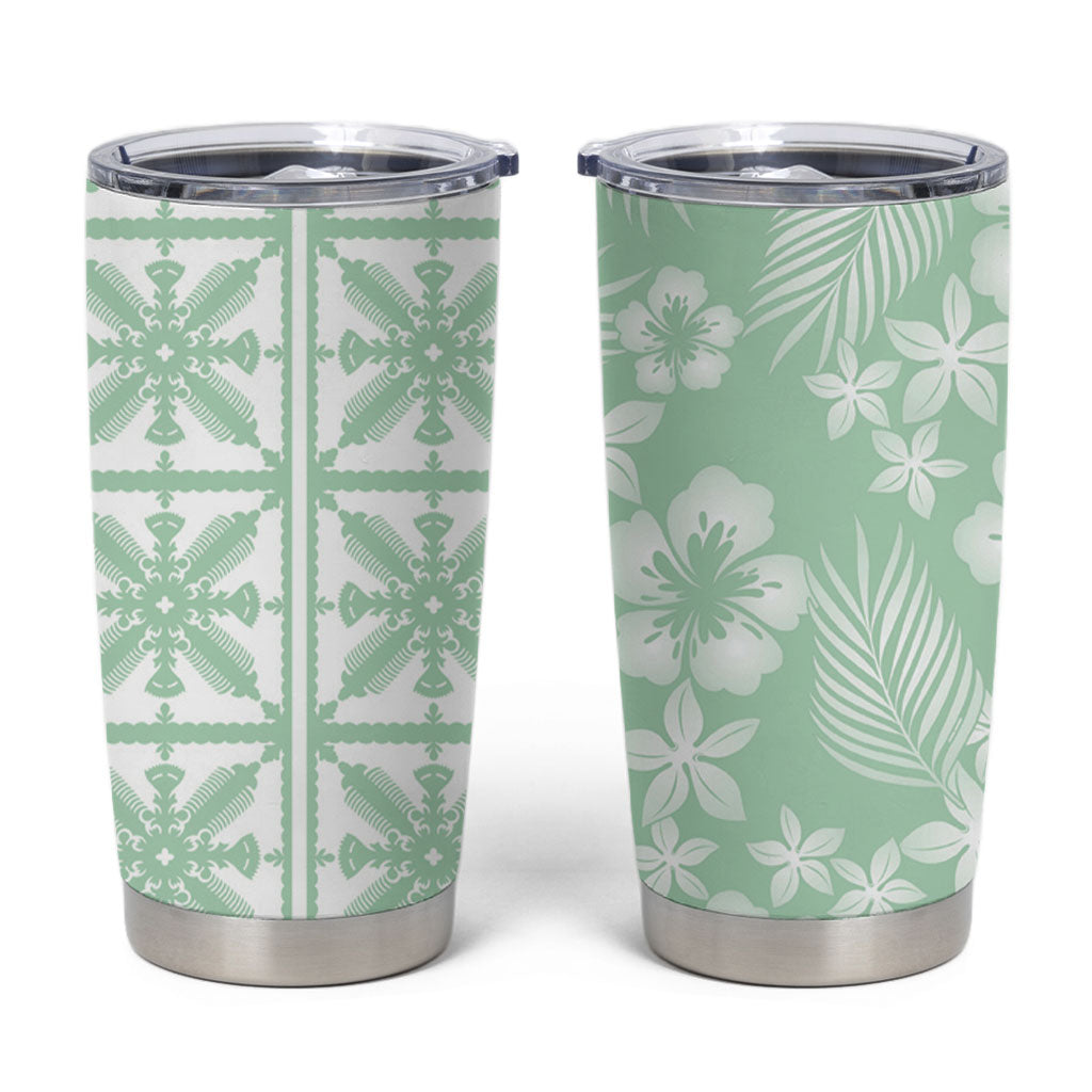 Pastel Green Kahili Quilt Hawaii Tumbler Cup Tropical Flower Seamless Half Style