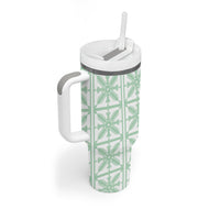 Pastel Green Kahili Quilt Hawaii Tumbler With Handle Tropical Flower Seamless Half Style LT14 - Polynesian Pride