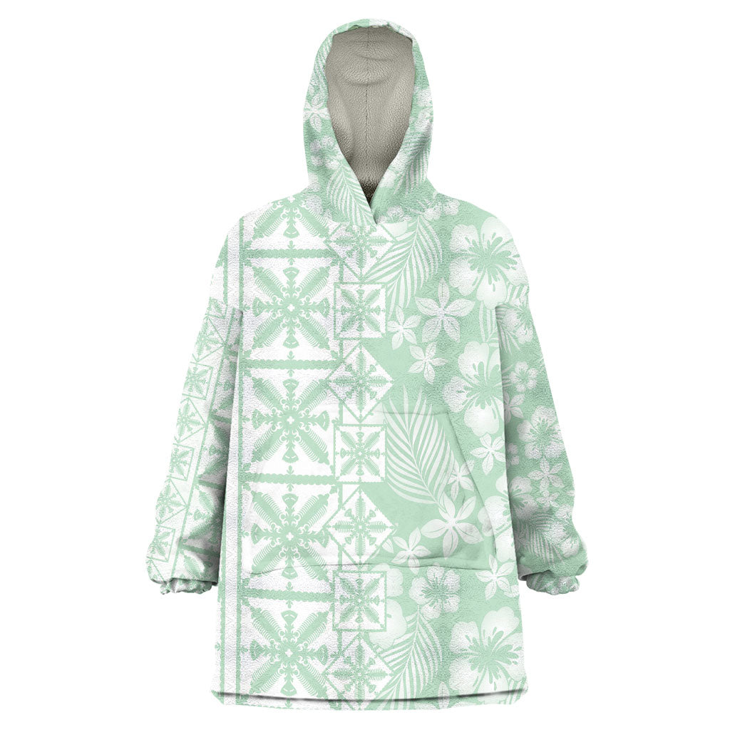 Pastel Green Kahili Quilt Hawaii Wearable Blanket Hoodie Tropical Flower Seamless Half Style LT14 One Size Green - Polynesian Pride