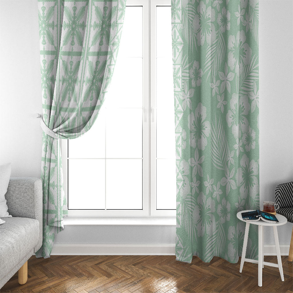 Pastel Green Kahili Quilt Hawaii Window Curtain Tropical Flower Seamless Half Style