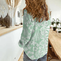 Pastel Green Kahili Quilt Hawaii Women Casual Shirt Tropical Flower Seamless Half Style LT14 - Polynesian Pride