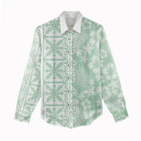 Pastel Green Kahili Quilt Hawaii Women Casual Shirt Tropical Flower Seamless Half Style LT14 - Polynesian Pride