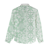 Pastel Green Kahili Quilt Hawaii Women Casual Shirt Tropical Flower Seamless Half Style LT14 - Polynesian Pride