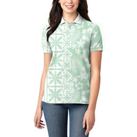 Pastel Green Kahili Quilt Hawaii Women Polo Shirt Tropical Flower Seamless Half Style LT14 - Polynesian Pride