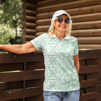 Pastel Green Kahili Quilt Hawaii Women Polo Shirt Tropical Flower Seamless Half Style LT14 - Polynesian Pride