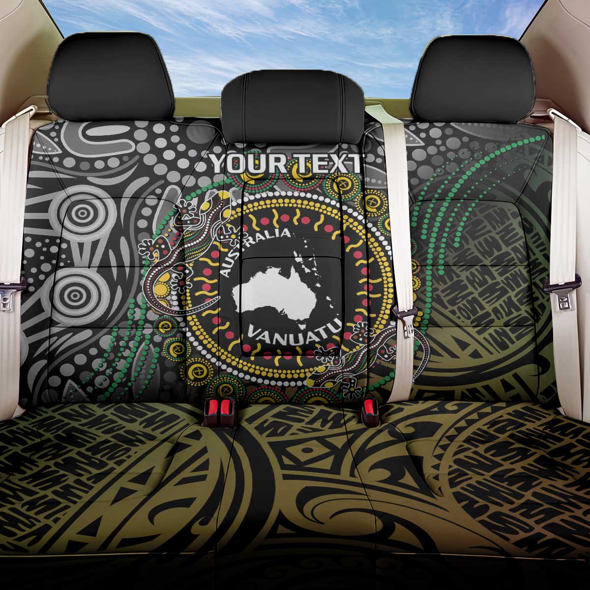 Personalised Australia And Vanuatu Back Car Seat Cover Aboriginal Lizard Polynesia Ni-Van Pig Tusk