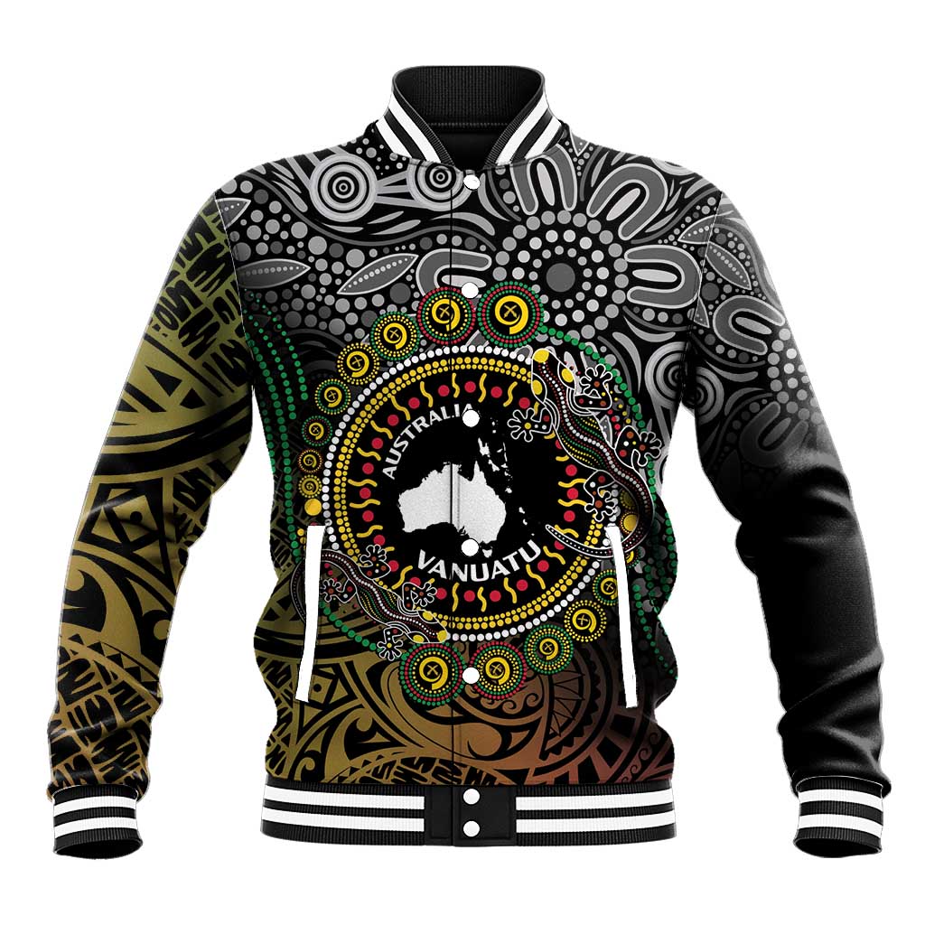 Personalised Australia And Vanuatu Baseball Jacket Aboriginal Lizard Polynesia Ni-Van Pig Tusk LT14 Unisex Black - Polynesian Pride